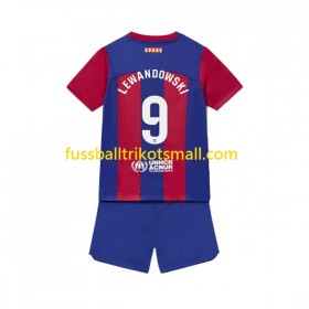 Fußballtrikots FC Barcelona Robert Lewandowski 9 Kinder 2023-2024 Kurzarm Heimtrikotsatz kaufen